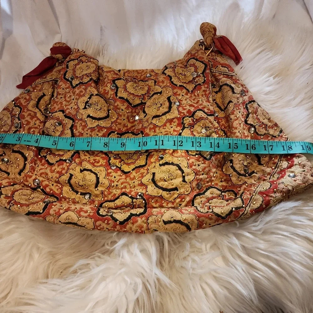 Vintage Mr. John Boho Tapestry Hobo Bag Gold Chain Strap Beaded Floral Satchel